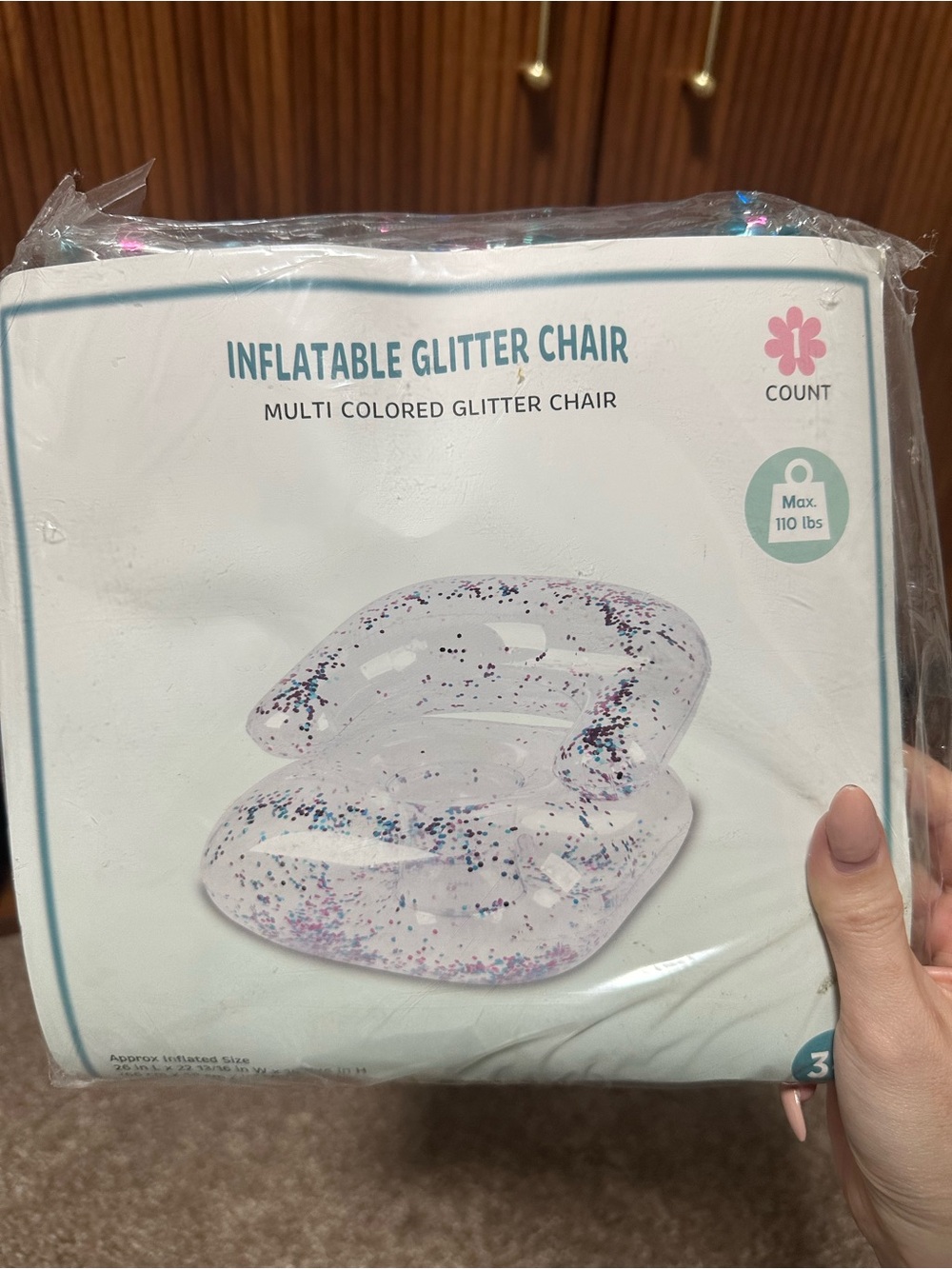 Inflatable Glitter Chair - Multi Colored Glitter (Clear with Pink, Blue, Purple)
